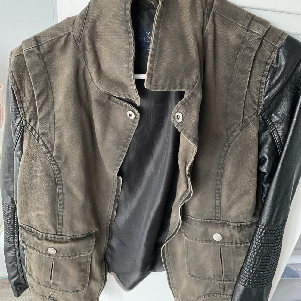 LEATHER JACKET american eagle army green & black
